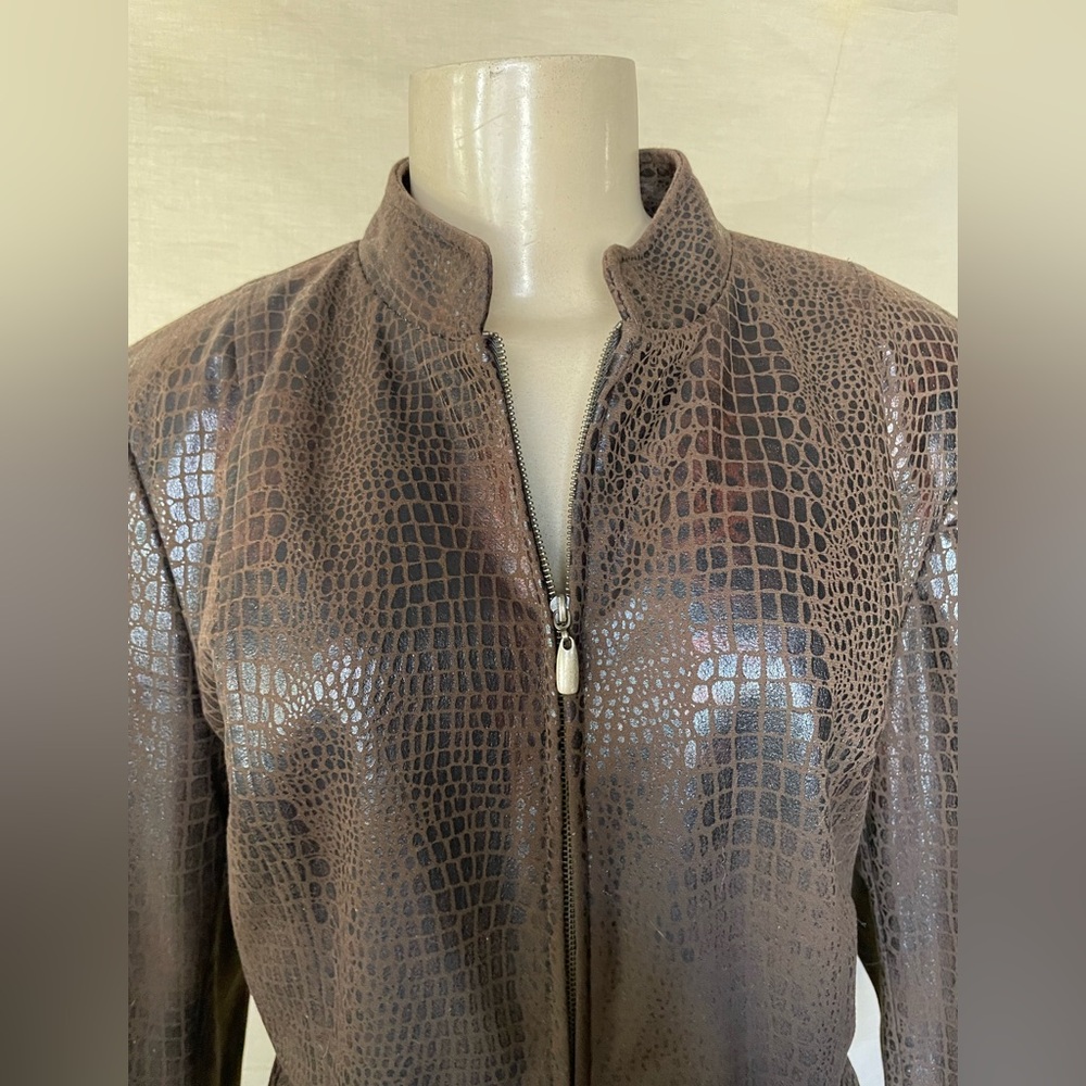 Notations Dark Brown Leather Jacket with Crocodil… - image 2